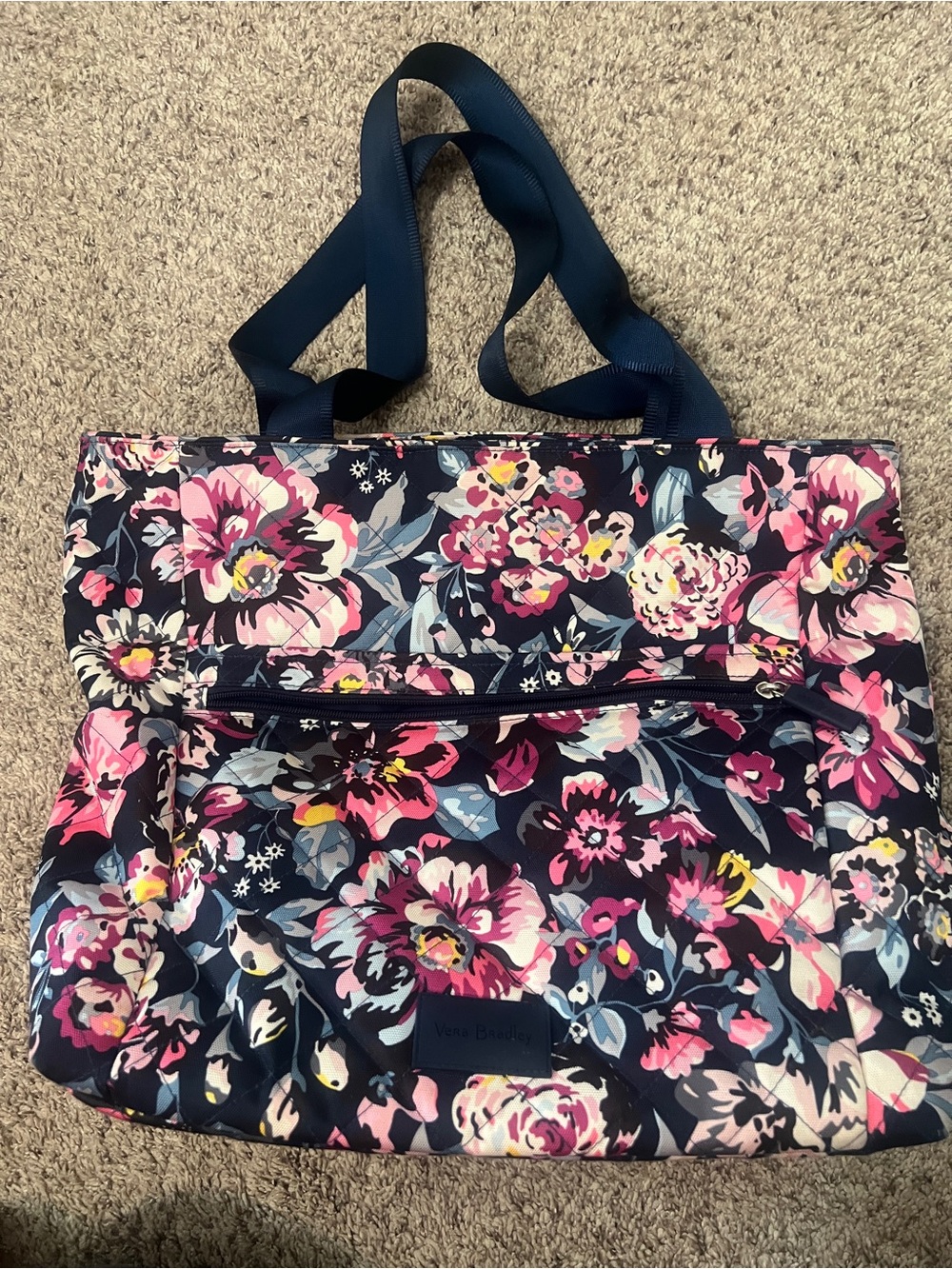 Vera Bradley Navy Tote with Pink Floral Print